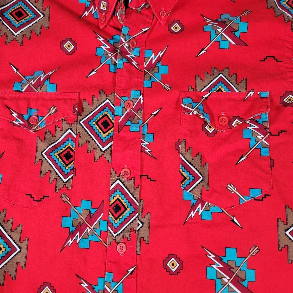 Vintage Wrangler Brushpopper Western Shirt Mens 16-34 Red Aztec Print Longsleeve - Picture 4 of 13